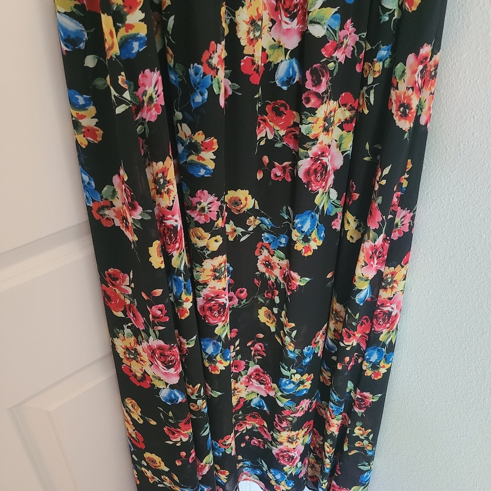 torrid Black Floral Maxi Dress with Pink and Blue Blooms - Picture 3 of 10